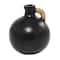 11" Black Ceramic Jug Inspired Vase with Rattan Wrapped Handle